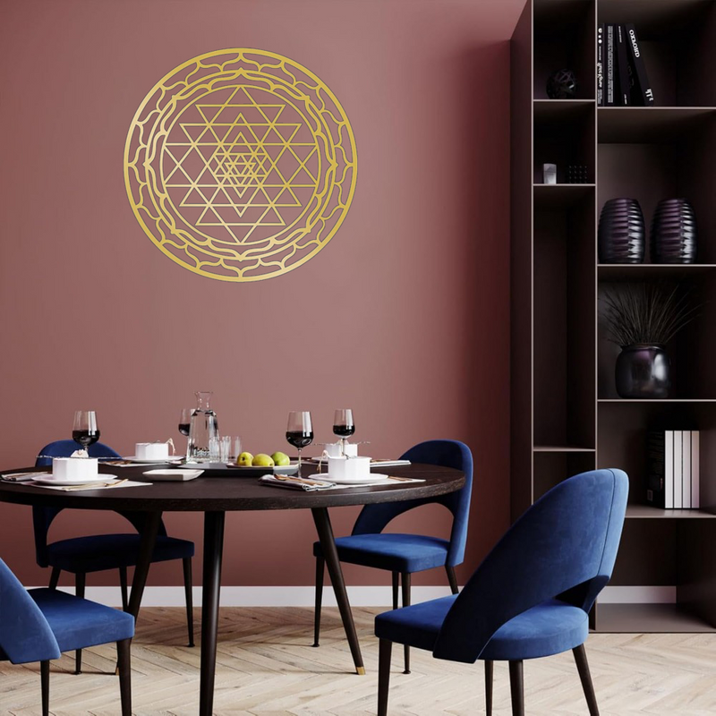 Sri Yantra sacred geometry metal wall art, 16.5 inch hand-cut mandala